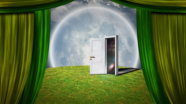 Открытый Занавес Дверью — стоковое фото