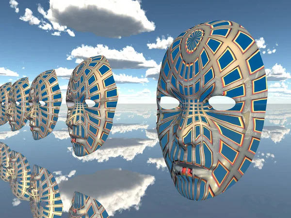 Rostros Desencarnados Máscaras Flotando Escena Surrealista — Foto de Stock