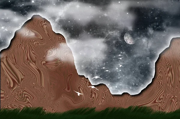 Planeta Extranjero Cielo Nocturno Las Montañas — Foto de Stock