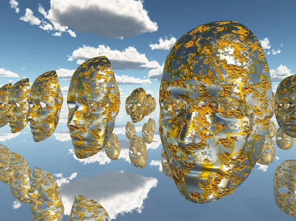 Rendering Van Een Futuristische Achtergrond Met Veel Gouden Ballen — Stockfoto
