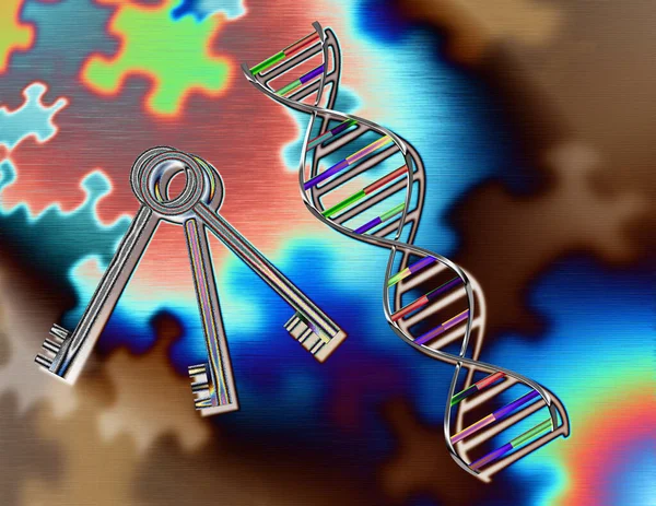 Dna Strand Keys Puzzle Pieces Rendering — Stock Photo, Image