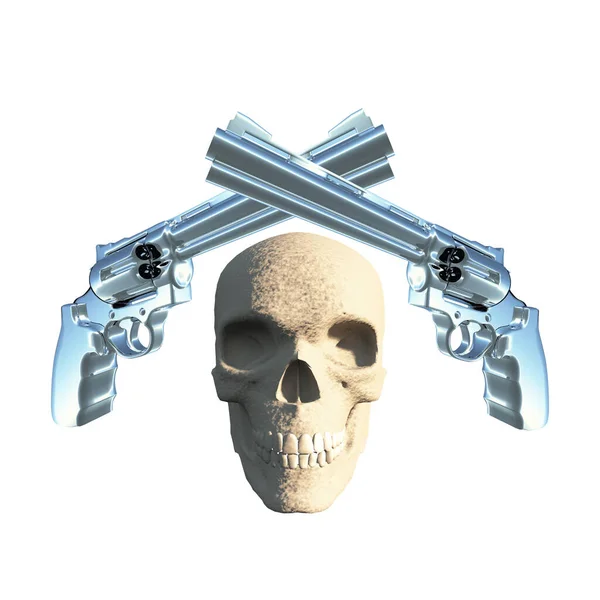 Rendering Guns Skull White Background — Stockfoto