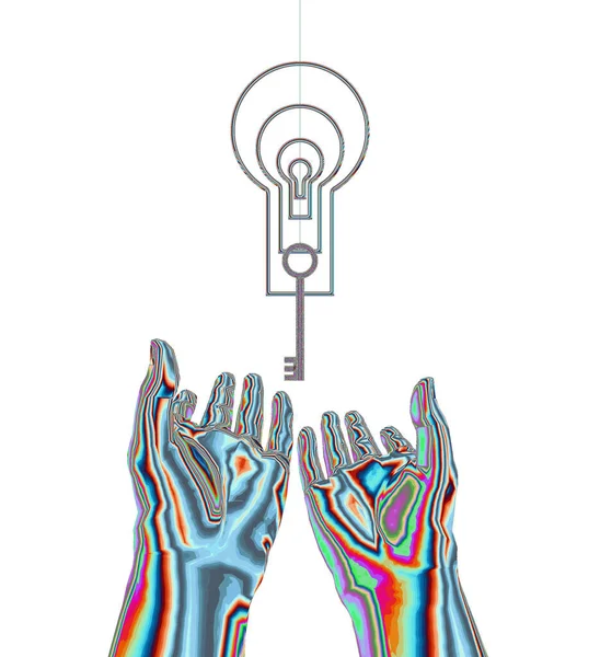 Holographic Hands Key Keyholes White Background — Fotografia de Stock