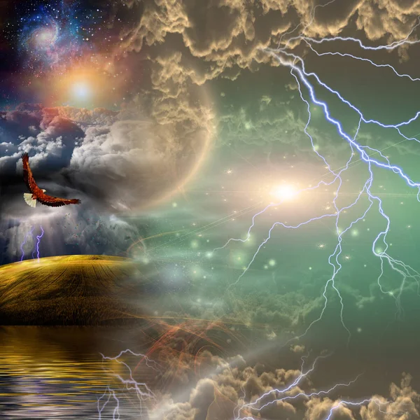 Fantasy Alien Planet Lightning Storm — Stockfoto