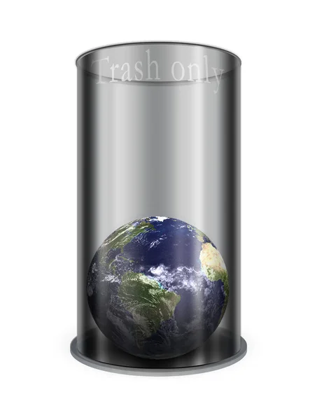 Planeta Ziemia Koszu Śmieci Renderowanie — Zdjęcie stockowe