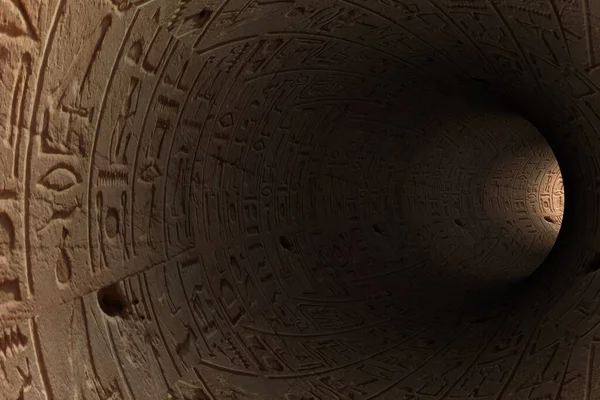 Túnel Abstrato Com Hieróglifos Renderização — Fotografia de Stock
