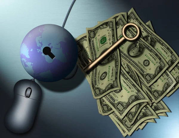 钱是世界的钥匙 3D渲染 — 图库照片