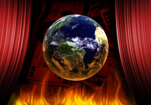 Gezegeni Kırmızı Kurdelesi Olan Toprak Küresi — Stok fotoğraf