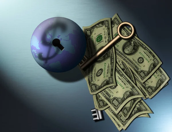 Money Key World Rendering — Stock Photo, Image