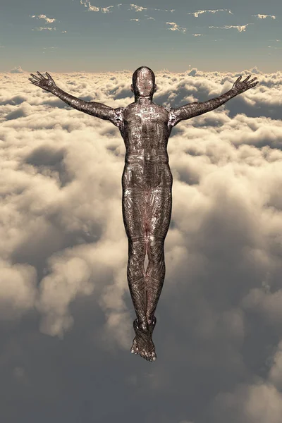 Droid Gökyüzünde Yükseliyor Bilim Kurgu Ruhani Sahne Görüntüleme — Stok fotoğraf