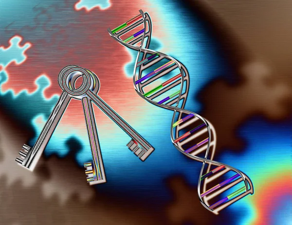 Dna Strand Keys Puzzle Pieces Rendering — Stock Photo, Image