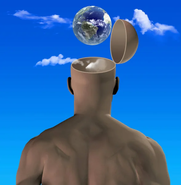 Illustration Man Open Head Earth — Stockfoto