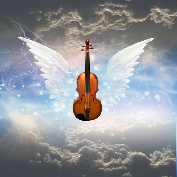 美しい背景に翼を持つバイオリンのシルエット — ストック写真