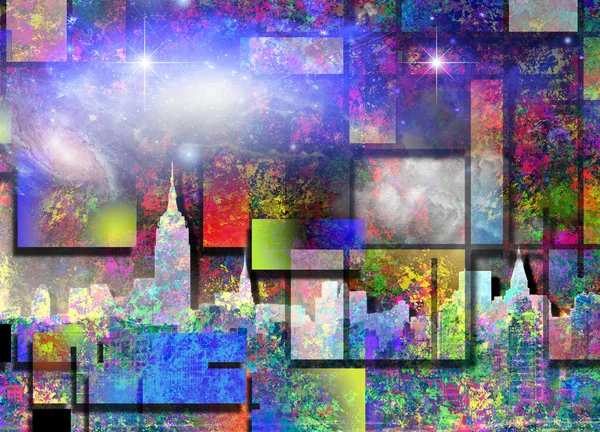 Abstrakte Collage Hintergrund Mit Verschiedenen Mustern Und Städtischen Gebäuden Kunst — Stockfoto