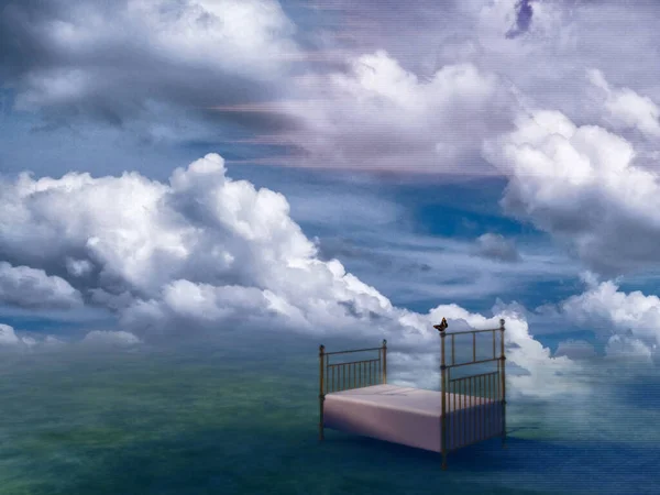 Letto Surreale Paesaggio Nuvoloso Sonno Cielo — Foto Stock