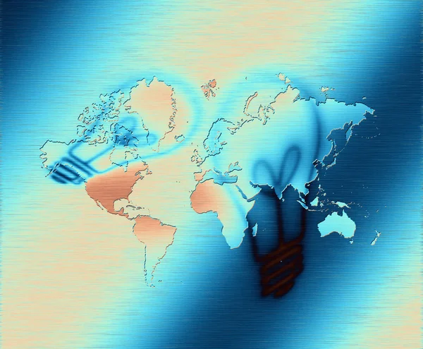 蓝色背景的世界地图和地球 — 图库照片