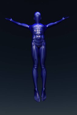 Mavi droid yükselişi gri renkte izole edildi. 3d oluşturma.