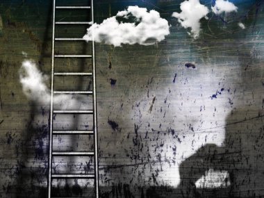 Duvarda merdiven var. arkaplan kavramı.