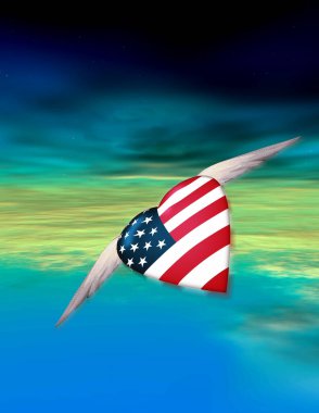 Kalpli ve Amerikan bayrağıyla soyut renkli arka plan