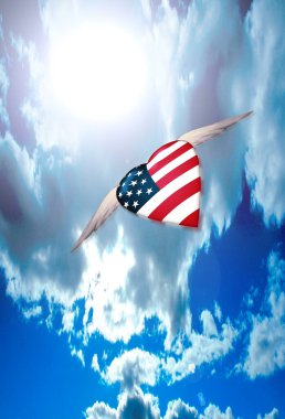 Kalpli ve Amerikan bayrağıyla soyut renkli arka plan