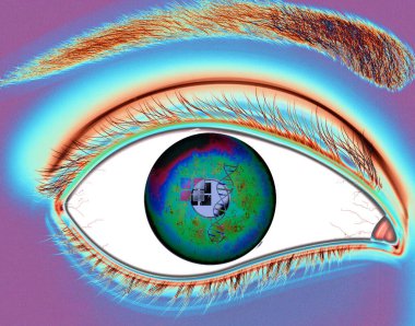eye lens reflection with green glitter