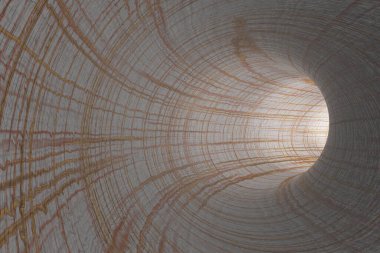 Bej duvarda desenleri olan soyut tünel.