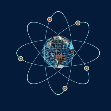 Metnin için alanı olan soyut arkaplan üzerindeki atom