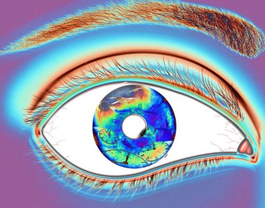 eye lens reflection with green glitter