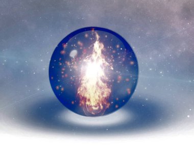 Kristal kürenin içinde alev yanıyor..