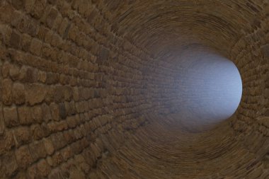 Taş duvarları olan soyut bir tünel. 3d oluşturma.