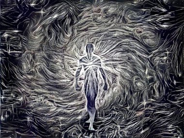 Ruh mu, aura mı? Soyut siyah beyaz resim.