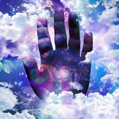 Digital abstract background with hands in space