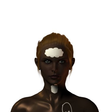 Beyaz arkaplanda üç boyutlu kadın yüzü görüntüsü