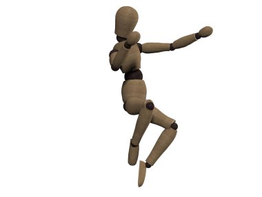 Beyaz bir arka planı olan tahta bir manken.