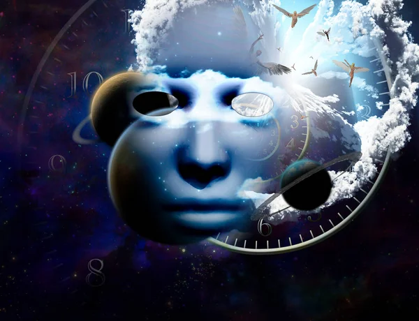 Esoteric Abstract Cosmic Background Human Face — Stock Photo, Image