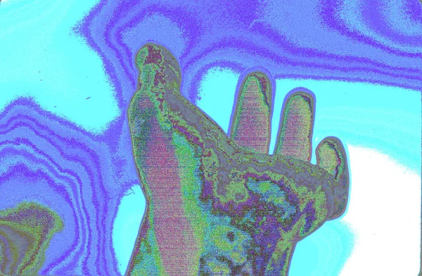 Kamienna Dłoń Kolorowym Abstrakcyjnym Tle Faktura Monochromatyczna Obraz Tym Efekt — Zdjęcie stockowe