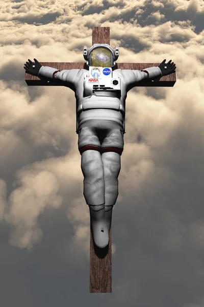 Astronauta Crucificado Cielo Renderizado — Foto de Stock