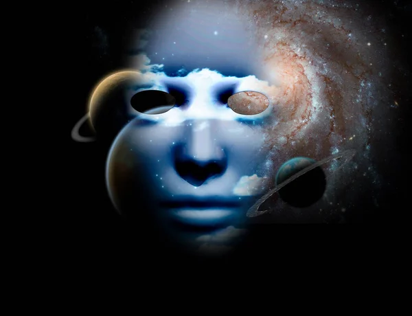 Esoterické Abstraktní Kosmické Pozadí Lidskou Tváří — Stock fotografie