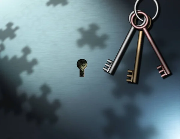 Keys Keyhole Puzzle Pieces Rendering — Stock Photo, Image