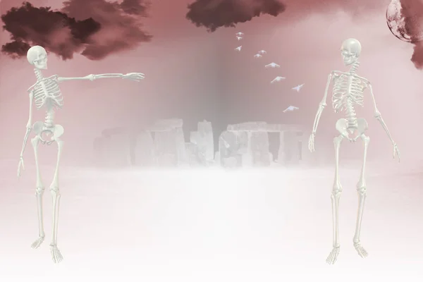 Kleurrijke Illustratie Van Stonehenge Menselijk Skelet — Stockfoto
