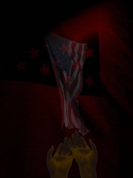 Betet Für Die Usa Amerikanische Flagge Darstellung — Stockfoto