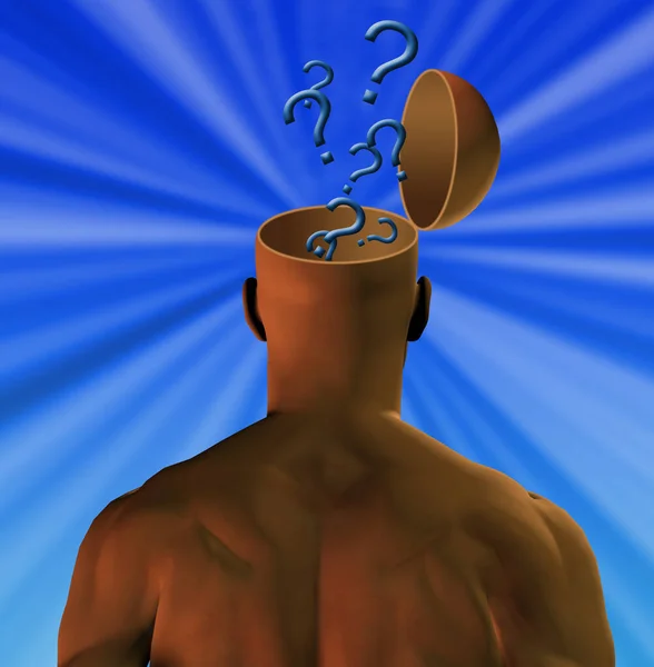 Questioning Mind Question Marks Man Open Head Rendering — Stock Photo, Image