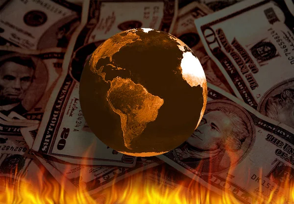 Planète Terre Feu Dollars Américains Rendu — Photo