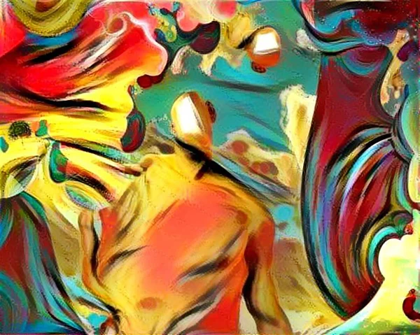 Человек Открытой Дверью Вместо Лица Абстрактная Красочная Живопись Маслом Непредвзятый — стоковое фото