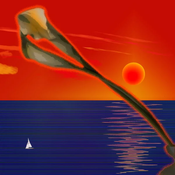 Illustration Einer Roten Und Gelben Wasserwelle Strand — Stockfoto