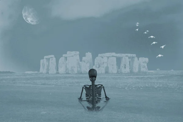 Ilustração Colorida Stonehenge Esqueleto Humano — Fotografia de Stock