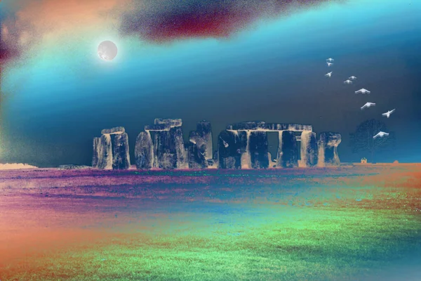 Színes Illusztrációja Stonehenge — Stock Fotó