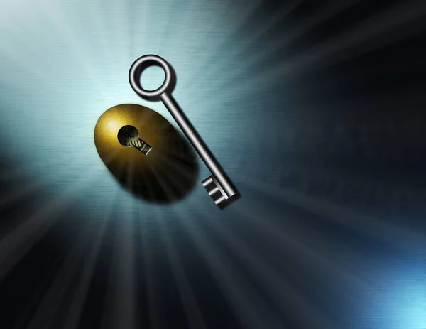 Key Prosperity Golden Nestegg Keyhole Rendering — Stock Photo, Image