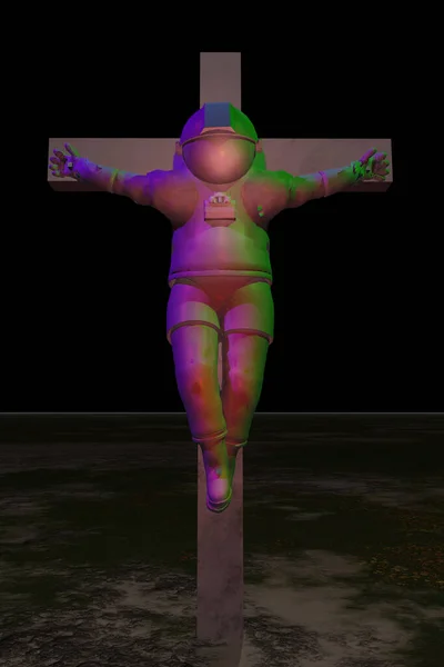 Astronauta Crucificado Paisagem Vazia Renderização — Fotografia de Stock