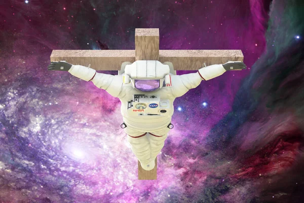 Astronauta Crucificado Espacio Profundo Renderizado — Foto de Stock